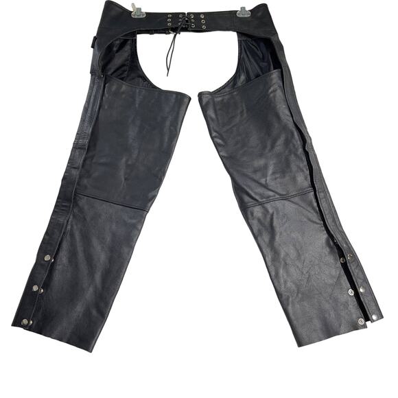 Hot Leathers Chaps XL Lined Button Cuffs Full Zip Legs Lace & Adjustable Buckle - Picture 1 of 16